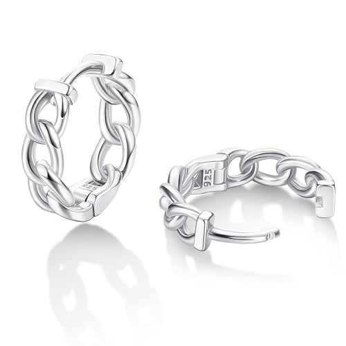 Milacolato 925 Sterling Silver Small Hoop Earrings 18K Gold Plated Curb Chain Huggie Earrings Hypoallergenic Cartilage Hoops Earrings for Women