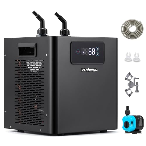 Poafamx Aquarium Chiller 1/3 HP, 79Gal Water Chiller with Upgraded LED Display, Water Pump and Pipe, Quiet Aquarium Cooler for Fish Tank Axolotl Coral Hydroponics System