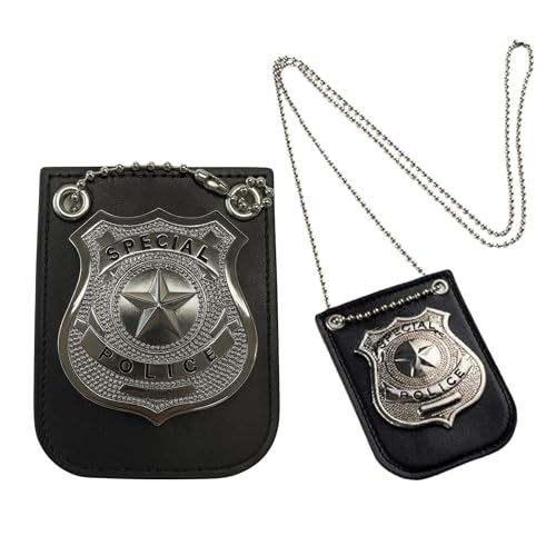 FUN FABLES Adult Silver Star Police Badge Necklace with Chain Police Officer Costume Accessory for Fancy Dress SWAT Detective Halloween Cosplay & Party Props