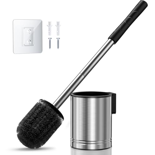 HAMITOR Toilet Bowl Brush Set: Compact Space-Saving Design with Hidden