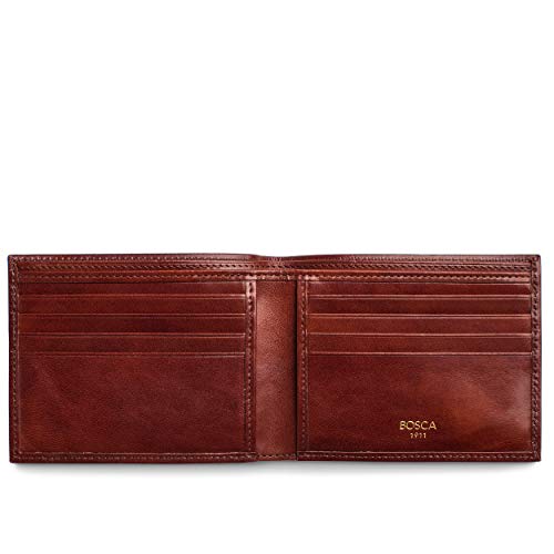 Bosca Men's Leather Wallet - RFID Security Lining - 8 Card Slots - Divided Currency Well - Full Grain Italian Leather with Glossy Finish - Dark Brown4