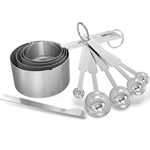 GeeRic Cucharas medidoras,cucharas medidoras + Nivelador Cucharas medidoras Cuchara apilable multifuncional de acero inoxidable Cucharas medidoras de metal para ingredientes secos y líquidos