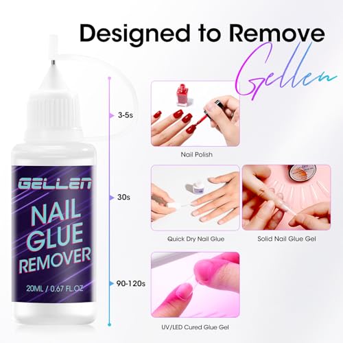 Image of Gellen 2 Pcs Pinpoint Nail Glue Remover for Press ons, Non Acetone Gentle Glue Remover, Multi-Functional Remover for Nail Tips, Quick & Easy Gel Nails Off