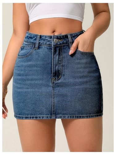 Milumia Women's Denim Bodycon Mini Skirt Mid Waist Zip Fly Jean Skirts with Pockets3