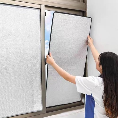 Película Aislante De Aluminio,Película para Ventanas Reflectante,Película Opaca para Vidriera,Película De Privacidad Control De Calor para Terraza Acristalada Balcón Coche,W×H-85 * 140cm(33 * 55in)
