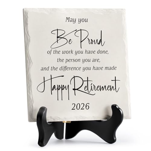 LukieJac Retirement Gifts for Women Men 2026 Retirement Party Decoration Best Ceramic Retirement Plaque 6*6 Happy Retirement Table Decorations Sign for Teacher Nurses Coworker