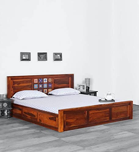 Image of Amelia Sheesham Wood King Size Bed Maple Finish Mattress Size- 72 x 78 Inches Without Storage Palang for Bedroom Living Room Hotel Furniture Ideal for Home Decor | DIY Assembly