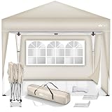 tillvex Gazebo Plegable Cenador 3x3m Impermeable | Pabellon de Jardin Pop-up Regulable en Altura | Carpa de jardín protección UV 50+ | Cenador de Fiesta con Bolsa (Beige - con 2 Paredes)