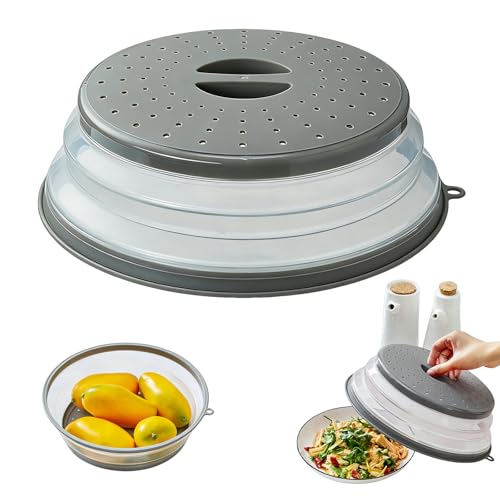 Cubierta plegable para microondas para alimentos, protector de salpicaduras ventilado con lazo para colgar y base antiquemaduras, sin BPA, utensilio de cocina multifuncional de 10.5 pulgadas