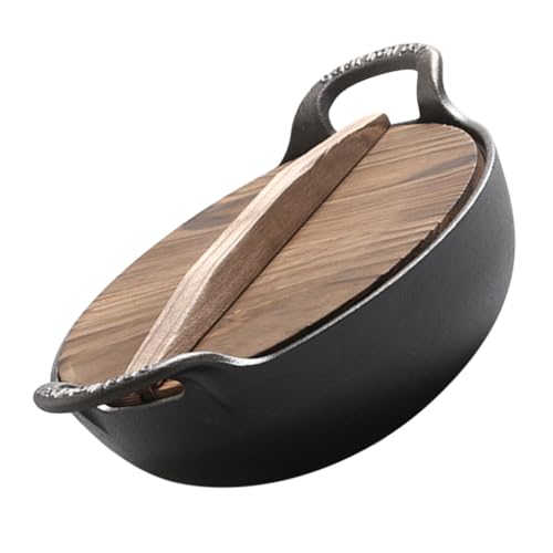 KONTONTY Cast Iron Cooking Pot Non Coated Skillet for Camping Picnic Cookware Durable Temperature Resistant Ergonomic Design for Easy Handling and Cleaning