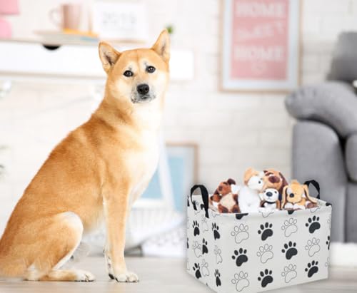 Image of Essme Rectangular Dog Basket, Cute Storage Basket with Handles for Room Decor, Dog Bins,Puppy Storage Bin(Dog Paw)