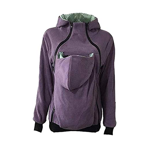 MissChild Sudadera Canguro con Capucha Mujer Portador de Bebé Premamá Sudaderas Portabebés Chaqueta Outwear Otoño Invierno Morado 2 Label S (Busto 85-88cm) Cover