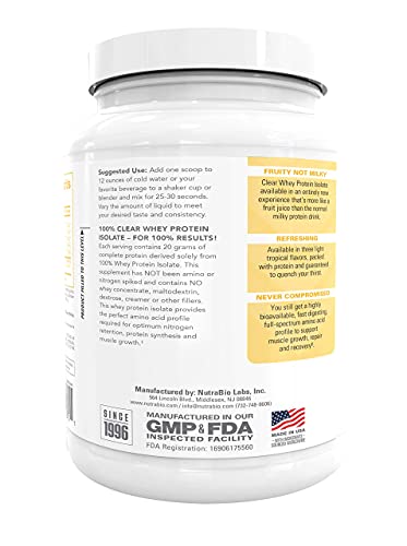 NutraBio Clear Whey Protein Isolate – Pure Whey Isolate for Men and Women, Delicious Fruit Flavors – Non-GMO, Zero Lactose - Pineapple Splash, 20 Servings - Image 4