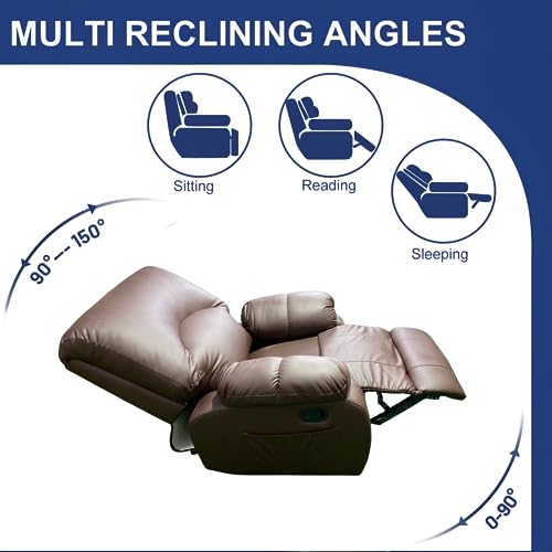 Image of Recliner Sofa Manual Single seat Chair in Leatherette with 5 Years Warranty Motion 1 Seater Reclining Couch Modern & Stylish Living Room settees recliners Comfy Lumbar Support for Sleep