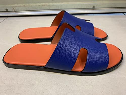 Image of Mengchengying Mens Casual Comfortable Lightweight Fashion Genuine Leather Slip Slide Indoor and Outdoor Open Sandal Anti Slip Cushion Support