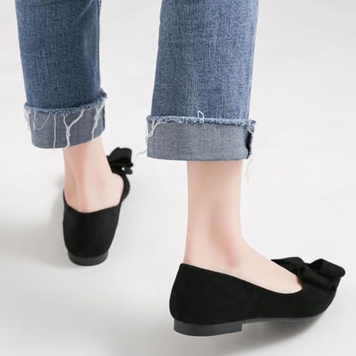 Image of SAILING LU Womens Bowknot Ballet Flats Pointy Toe Suede | Casual Flat Shoes, Dressy Wear to Work, Moccasins, Slip-Ons