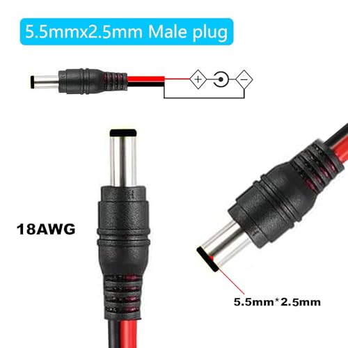 RUNCCI-YUN 10Pack 18AWG DC 12V 5A 5.5 x 2.5mm Male DC Stromkabel Pigtails,DC Power Jack Plug Adapter hohlstecker 5,5 2,5Niedervolt Steckverbinder für CCTV Sicherheit Kamera