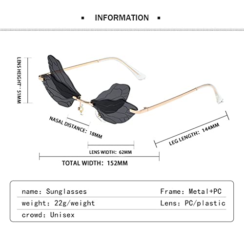 Image of Dragonfly Rimless Sunglasses Wing Shaped Butterfly Fairy Shades Glasses Fashion Party Sunglasses for Women Men