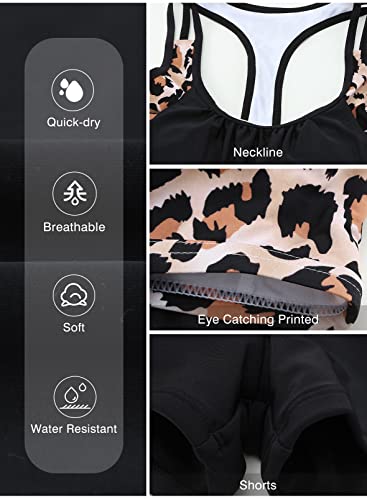 Aleumdr Tankini Swimsuits for Women Halter Padded Blouson Floral Bathing Suit Slimming Ladies Plus Size Swimwear Plus Size Leopard X-Large 14 16