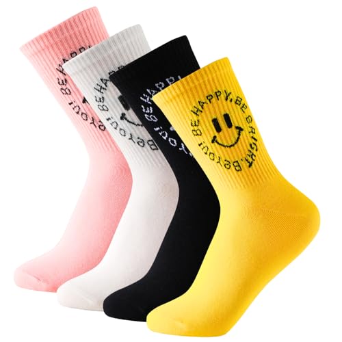 Balseti Calcetines Estilo Sport para Mujer, Pack de 6 Pares de Calcetines Divertidos para Mujer, Talla Única 35-41 Be Happy