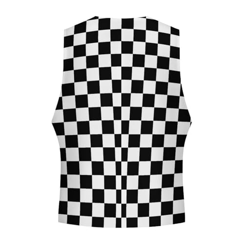 Black White Racing Checkered Funny Men's Formal Suit Vest Casual Business Dress Waistcoat Printed Vest Slim Fit4