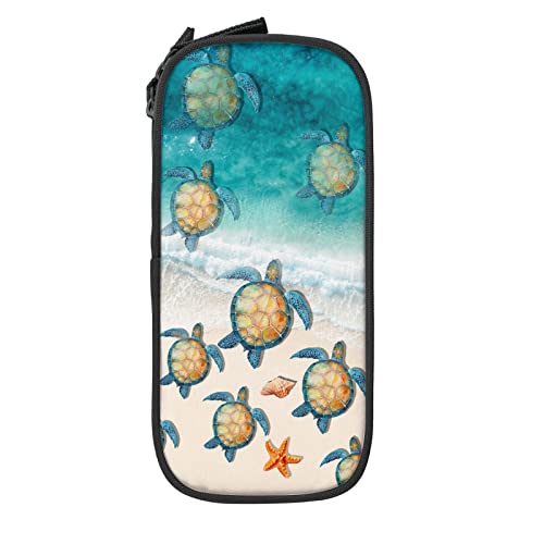 Image of YETTA YANG Sea Turtle Beach Starfish Ocean Coastal Pencil Box Case for Pen Holders Office Supplies Big Capacity large