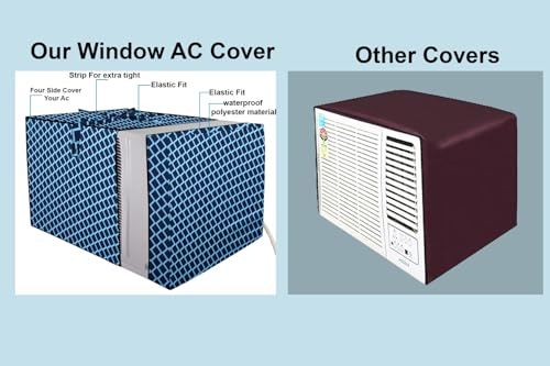 Image of The Furnishing Tree window ac cover suitable for Lloyd 1.5 Ton GLW18C4YWGEW, Check Blue Color Elastic fit Cover for front and rear Of Window Ac