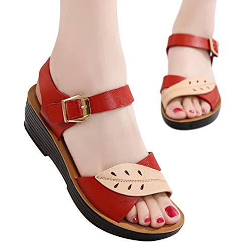 Sandales plates motif feuille rouge 39 : la semelle souple contre les pieds douloureux
