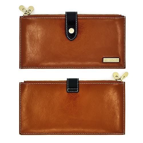 Image of ANDOILT Women's Genuine Leather Wallet RFID Blocking Credit Card Holder Zipper Purse Cell Phone Handbag