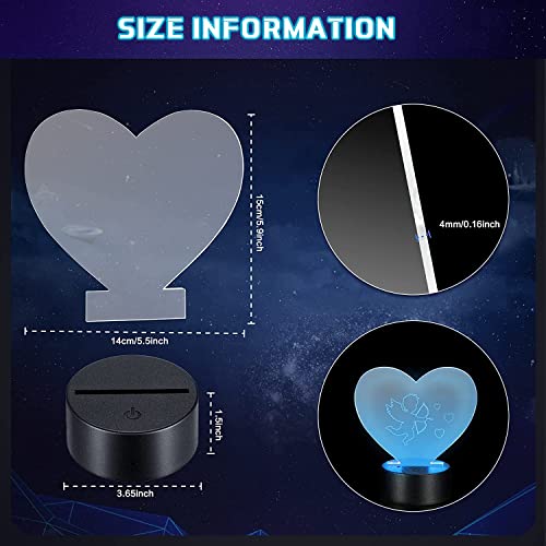 SYOSI 3D Night LED Light Lamp Bases Including 6 Light Display Stands 6 Clear Acrylic Sheets 6 Remote Controls 6 Charging Cables, Adjustable 16 Colors 4 Modes Acrylic Lamp Base 6 Sets(Heart Style)