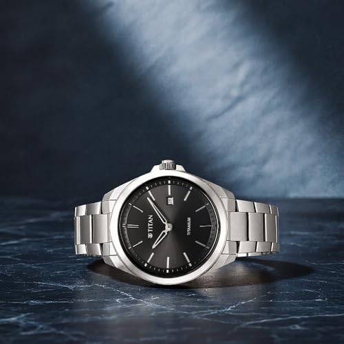 Image of Titan Titanium Quartz Analog Black Dial Titanium Strap Watch for Men-90177TM03