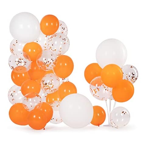 12 Inch Orange and White Orange Confetti Balloons Helium Balloons,18 Inch White Latex Balloons Party Decorations Supplies(Pack of 50,12&18 Inch) Cover