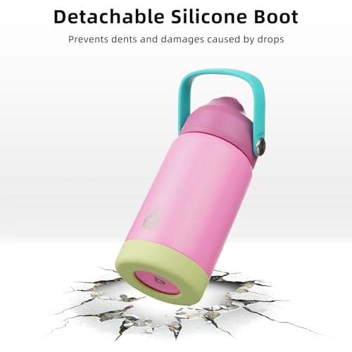 Image of BJPKPK Insulated Water Bottle with Straw Lid, 12oz Thermo Water Bottles, Flex Handle & Non-slip Boot, BPA Free Leak Proof Stainless Steel Metal Thermo, Tumblers, Cups,Rose Pink