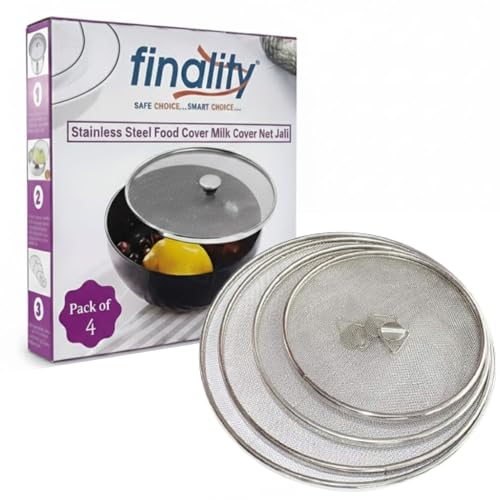 Image of FINALITY Stainless Steel Food Cover /Milk Cover Jali /Steel Jali /Multipurpose Net Lid Set of 4, Silver Color
