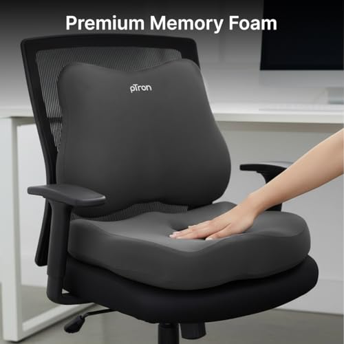Image of pTron Ergova S1 Core Support Seat Cushion & Backrest Combo, 100% Memory Foam, Prolonged Sitting Comfort, Pressure Relief, Reduced Muscle Fatigue, Suitable for Home Office & Cars (Black)