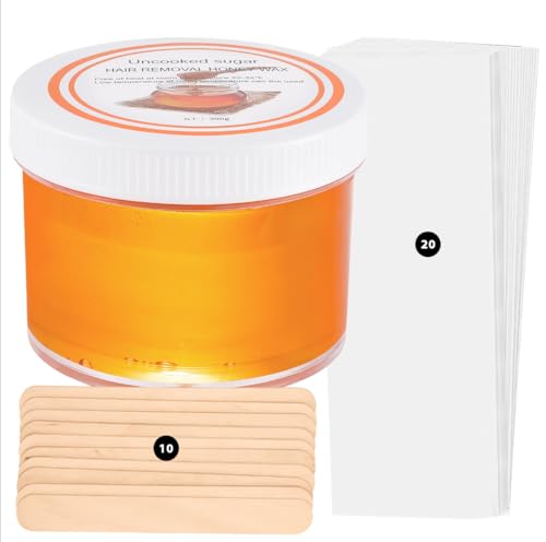 Sugar Wax Kit for Hair Removal: 10.6oz/300g Body Organic Sugaring Paste for Personal Home Use and Professional Salon Use - With 10pcs Sticks & 20pcs Wax Strips