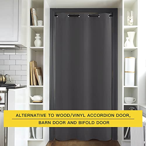 NICETOWN Sliding Door Curtains 96 inch Length, Single Curtain Panel, Insulating Thermal Blackout Curtains for Bedroom Window Bathroom Doorway Front Door (One Panel, 5ft Wide x 8ft Long, Grey)