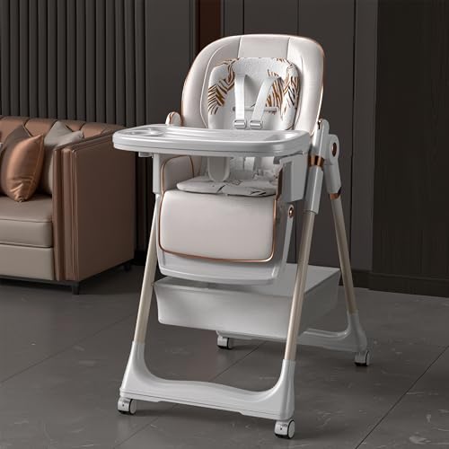 Image of SmartEdge Baby High Chair, 3-in-1 Foldable High Chairs for Babies and Toddlers with Footrest Adjustment, 5 Height & 3 Recline & 4 Dining Tray Adjustable, 5 Point Harness, Lockable Wheels, White
