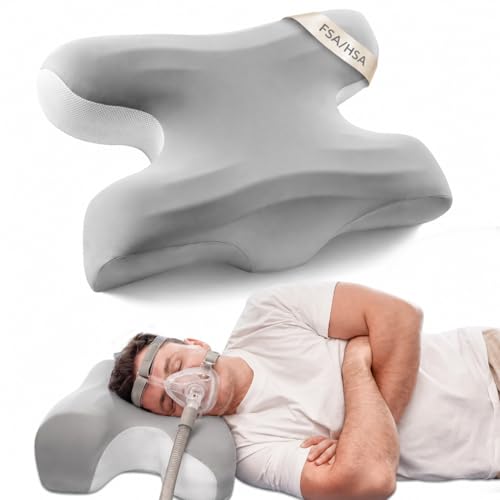 Joynox CPAP Pillow for Larger-Framed Men, Ergonomic Memory Foam Bed Pillow to Reduce Air Leaks, Facial Pressure, Height Adjustable for Side Back Stomach Sleepers, 23.6'x15.74'x5.11'/5.9'