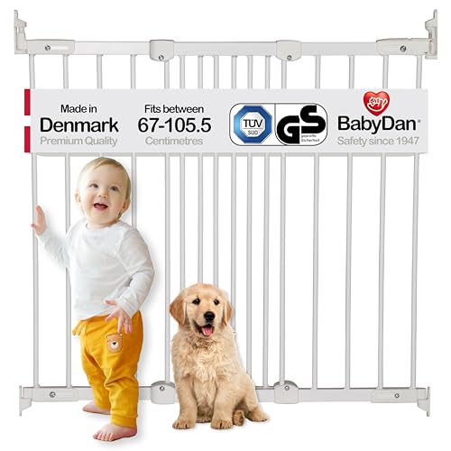 BabyDan FlexiFit, 67-105,5 cm, Cancelletto estensibile e flessibile per scale/cancello per bambini, metallo, bianco, Made in Denmark - (Cancelletto per animali)