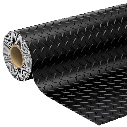 7.8 x 20 FT Garage Floor Mat, 2.8mm Thickness Diamond Plate Vinyl Garage Flooring Roll for Under Car, Large Size 156 SQFT for Large SUVs, MPV, Pickup Truck, Black