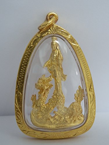 Pendant Necklace Buddhist Goddess Kuan Yin Guanyin (Quan Yin) on Dragon Statue Thai Buddhist Monks Blessed for Fortune Good Luck Success & Good Protection