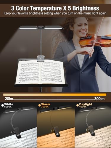 Image of Vekkia 96 Led Rechargeable Music Stand Light - Folding Clip On Piano Lamp, Portable Professional with 5 Brightnessx3 Color Temperature for Grand Piano and Book Reading
