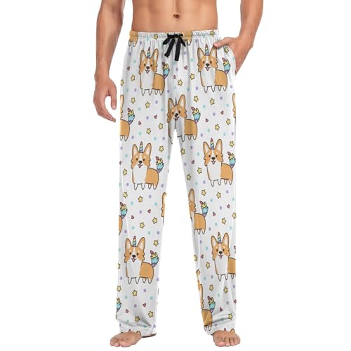 Unicorn Corgi Dog Pajama Pants Colorful Puppy Lounge Sleepwear PJs Men's Pajama Bottoms Casual Sleep Pants M4