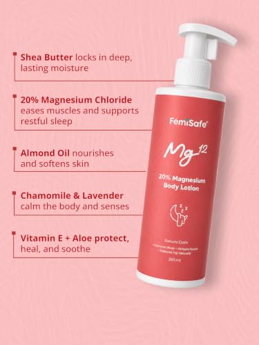 Image of FemiSafe Magnesium Sleep Body Lotion 20% Magnesium Chloride, Muscle & Leg Cramp Relief, Hydrating with Almond Oil, Chamomile, Lavender, Vitamin E + Aloe, Better Sleep Quality, Non-Greasy (2)