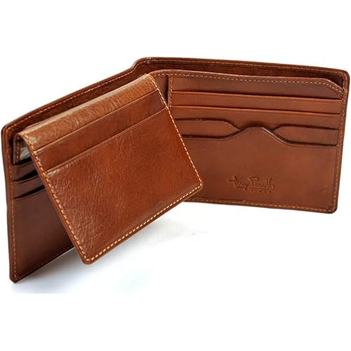 Tony Perotti Men's Italian Leather Slim Bifold Wallet With ID Window Holder, Card Holders, Cash & Receipt Pockets