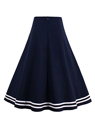 CASF Women's Summer Nautical Style Button Cute Stripe Skirt2