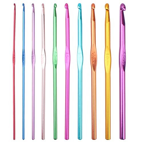 10 Pièces Crochet pour tricotin, Crochets tricot, Aiguilles à crochet, Crochet laine, Aiguille crochet, Ensemble de Crochets, Pour crochets faisant couvertures, Tapis, Châles etc (2mm-6.5mm)