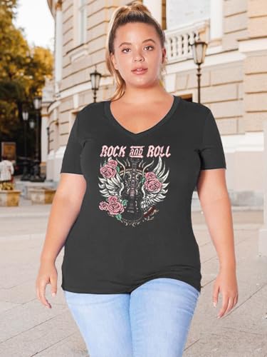 Plus Size Tops Womens V Neck Western Cowgirl T-Shirts Vintage Country Music Graphic Tee Shirt4