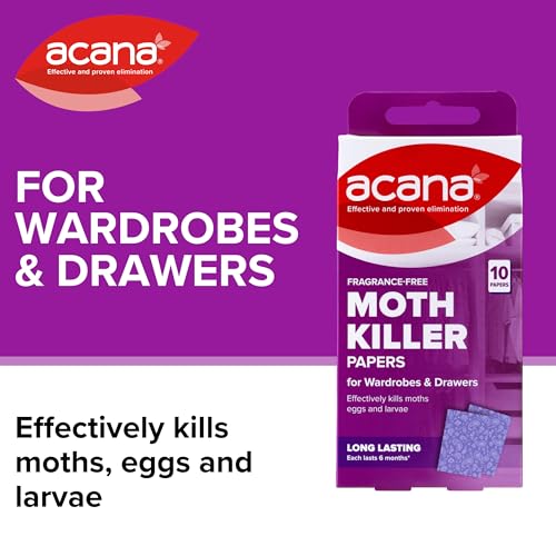 Acana Hanging Moth Killer Papers - Pack of 10 - Fragrance - Free, High Performance for Drawers, Wardrobes and Storage - Protects Clothing & Bedding - Long Lasting, Each Paper Lasts 6 Months